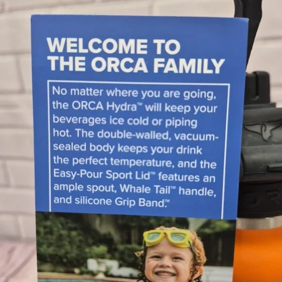 NWT ORCA HYDRA 34 oz Water Bottle Whale Tail Handle Blaze Orange - Picture 5 of 9